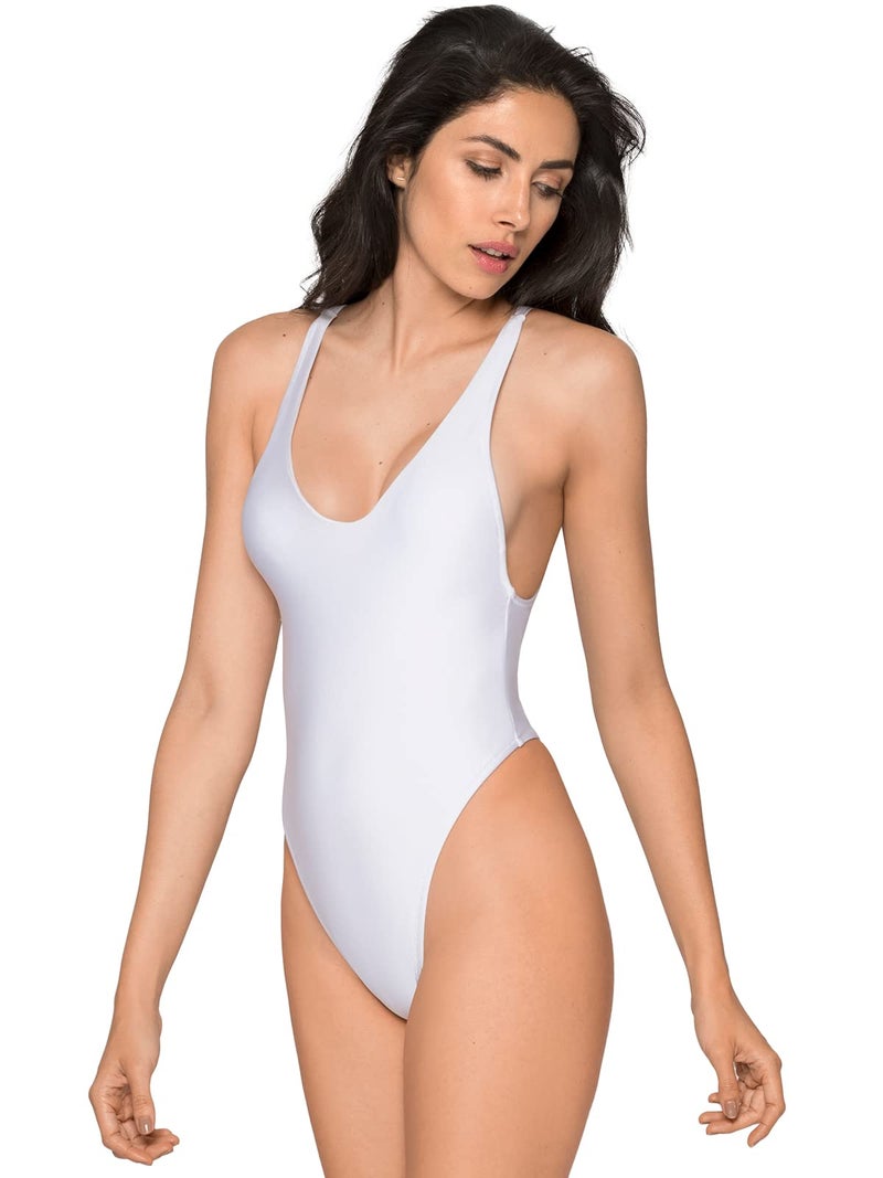 RELLECIGA Women's White High Cut Low Back One Piece Swimwear Bathing Suits Size Medium - Image 4